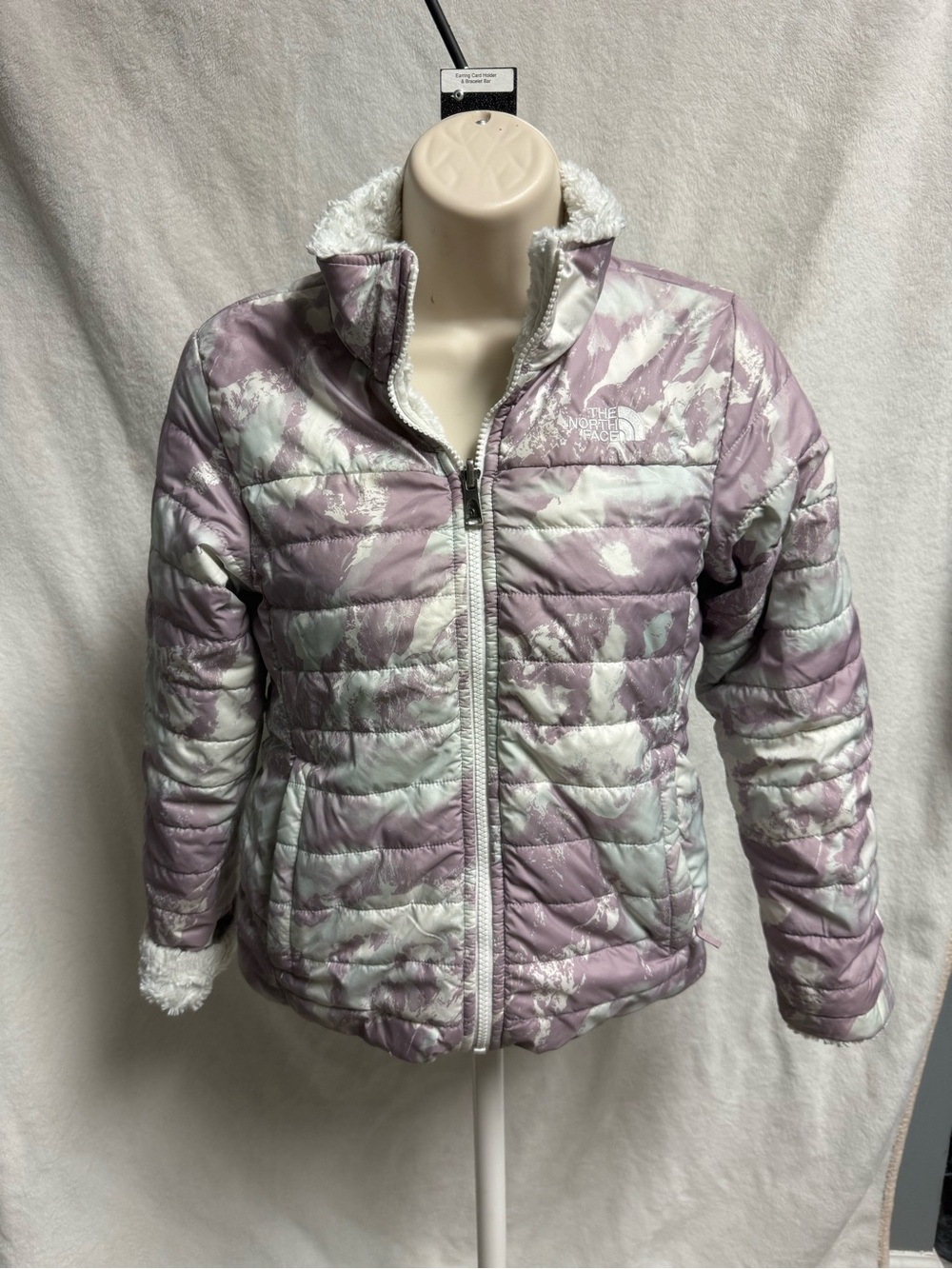 The North Face kids Quilted Puffer Jacket in Lavender & White Marble